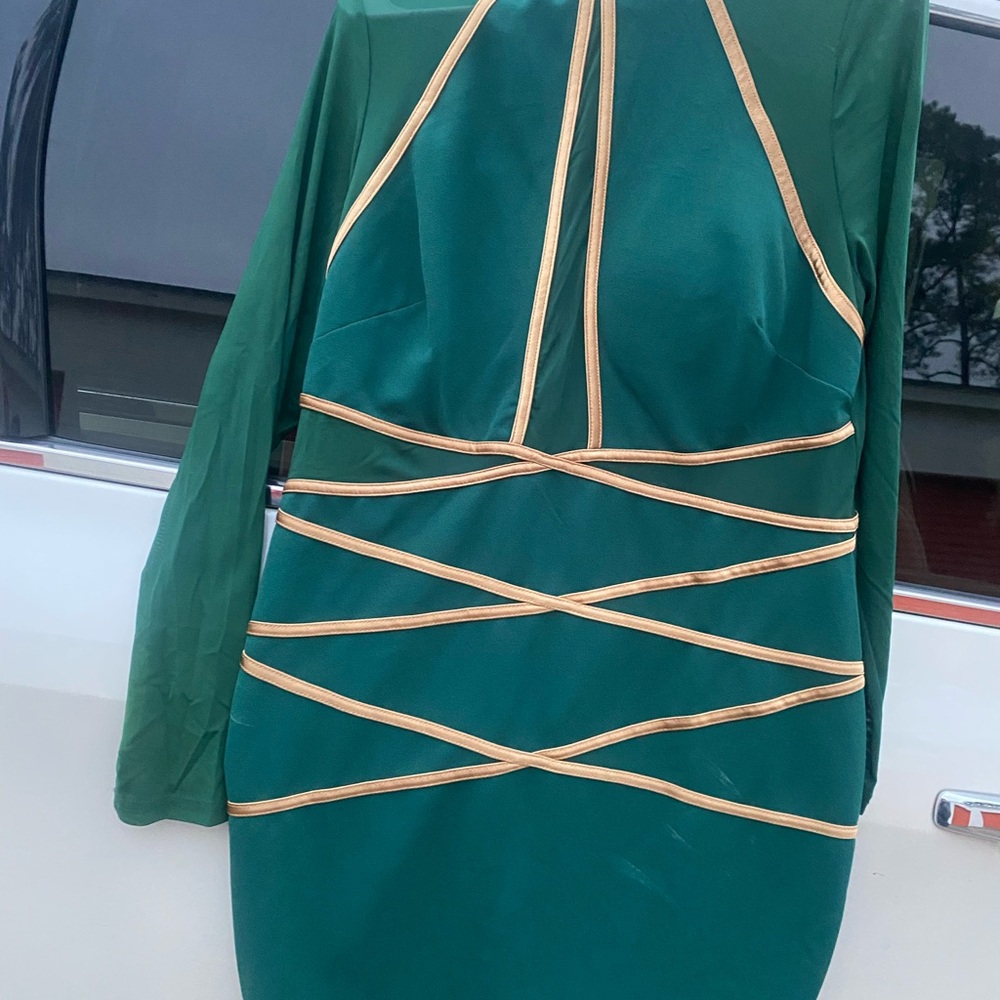 MARINA Green Dress with Gold Accents